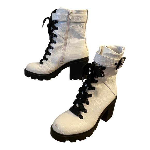 MIX No. 6 White Faux Leather Mid Shaft Block Heel Platform Boot Size 7.5 - Picture 2 of 9